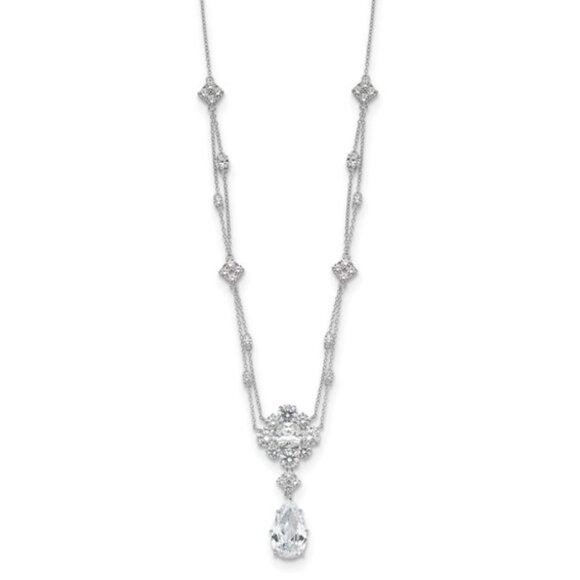 Sterling Silver Cushion-Cut Cubic Zirconia Teardrop Necklace